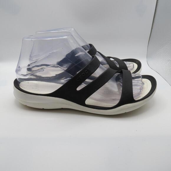 Crocs Womens Swiftwater Strappy White Black Casual Sandals Size US 7 UK 5 - Picture 2 of 8
